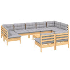 vidaXL Solid Pinewood Patio Lounge Set - 10 Piece Outdoor Garden Sofa with Gray Cushions - Modular Design for Custom Configurations