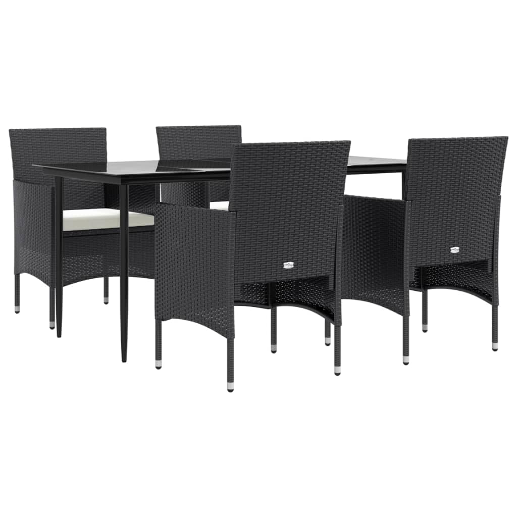 vidaXL 7-Piece Patio Dining Set - Black Poly Rattan Outdoor Seating, Thick Cushions, Tempered Glass Tabletop for Garden, Patio, Deck Dining and Lounging