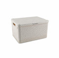 35L Laundry Hamper with Lid, Plastic Woven Clothes Basket with Side Handles