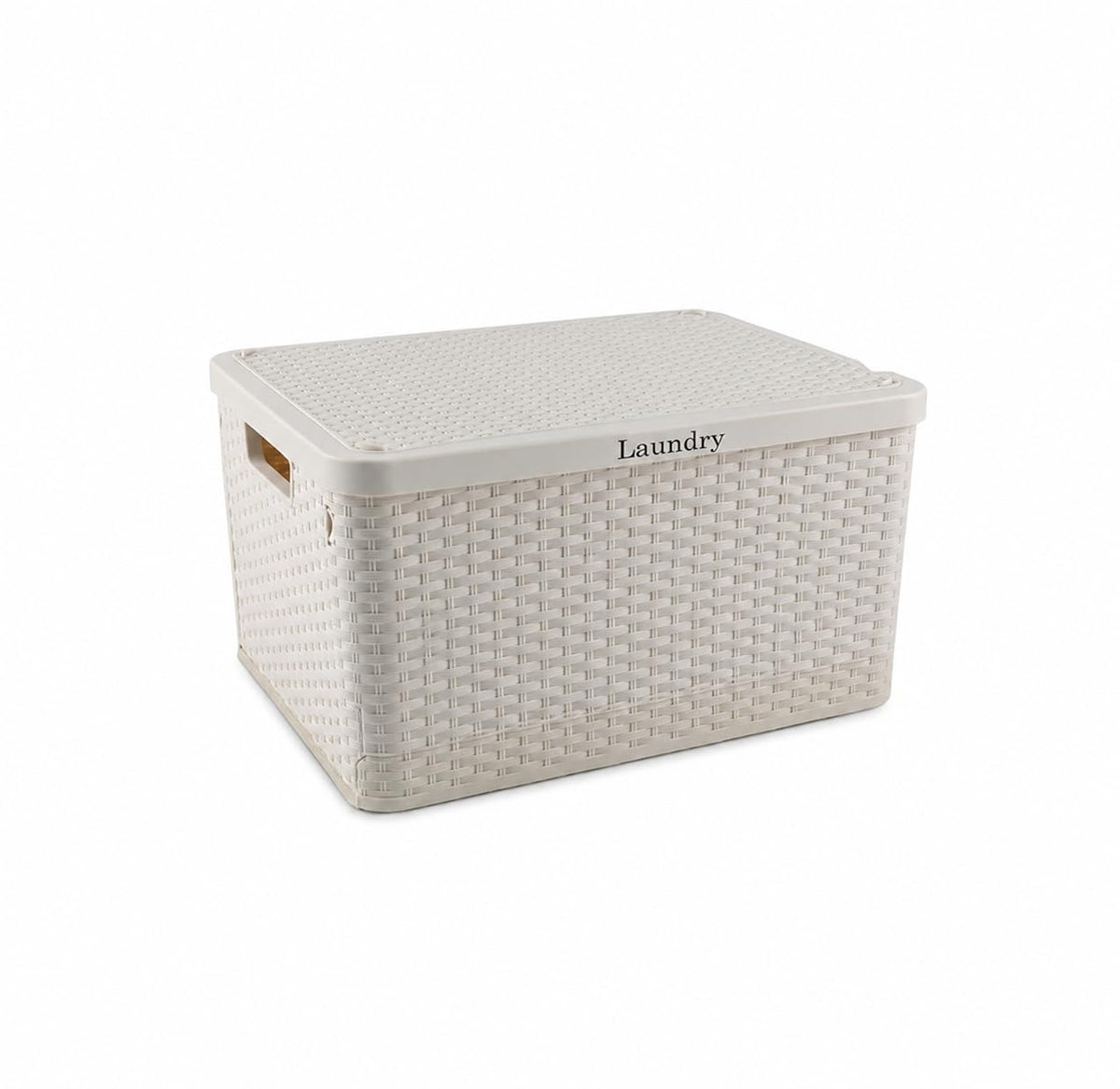 35L Laundry Hamper with Lid, Plastic Woven Clothes Basket with Side Handles