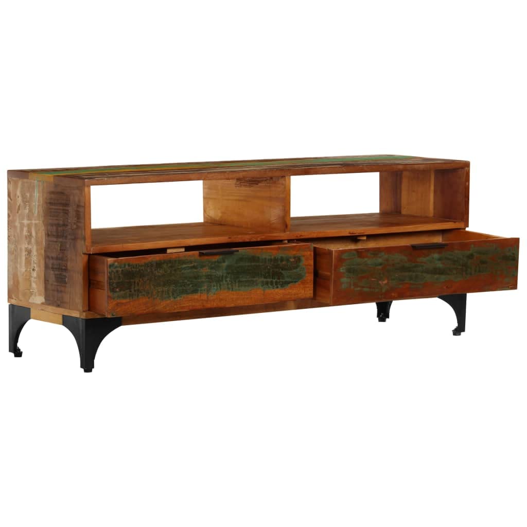 vidaXL Handmade TV Stand with 2 Drawers and 2 Compartments - Industrial Style - Solid Reclaimed Wood and Steel Frame - Antique Look - 46.5"x13.8"x17.7"