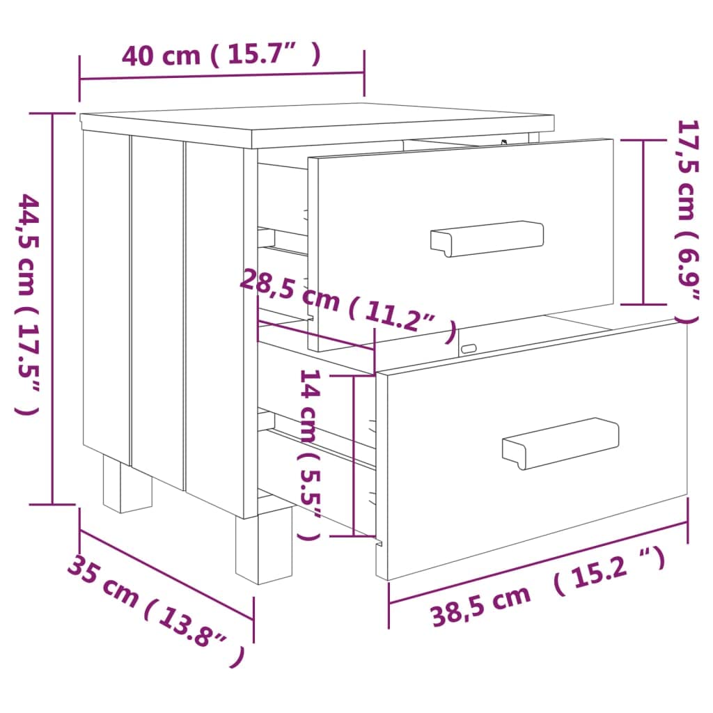 vidaXL Solid Pinewood Bedside Cabinet HAMAR | White Nightstand with 2 Sliding Drawers | Perfect for Storage and Display | Easy Assembly | Bedroom Furniture