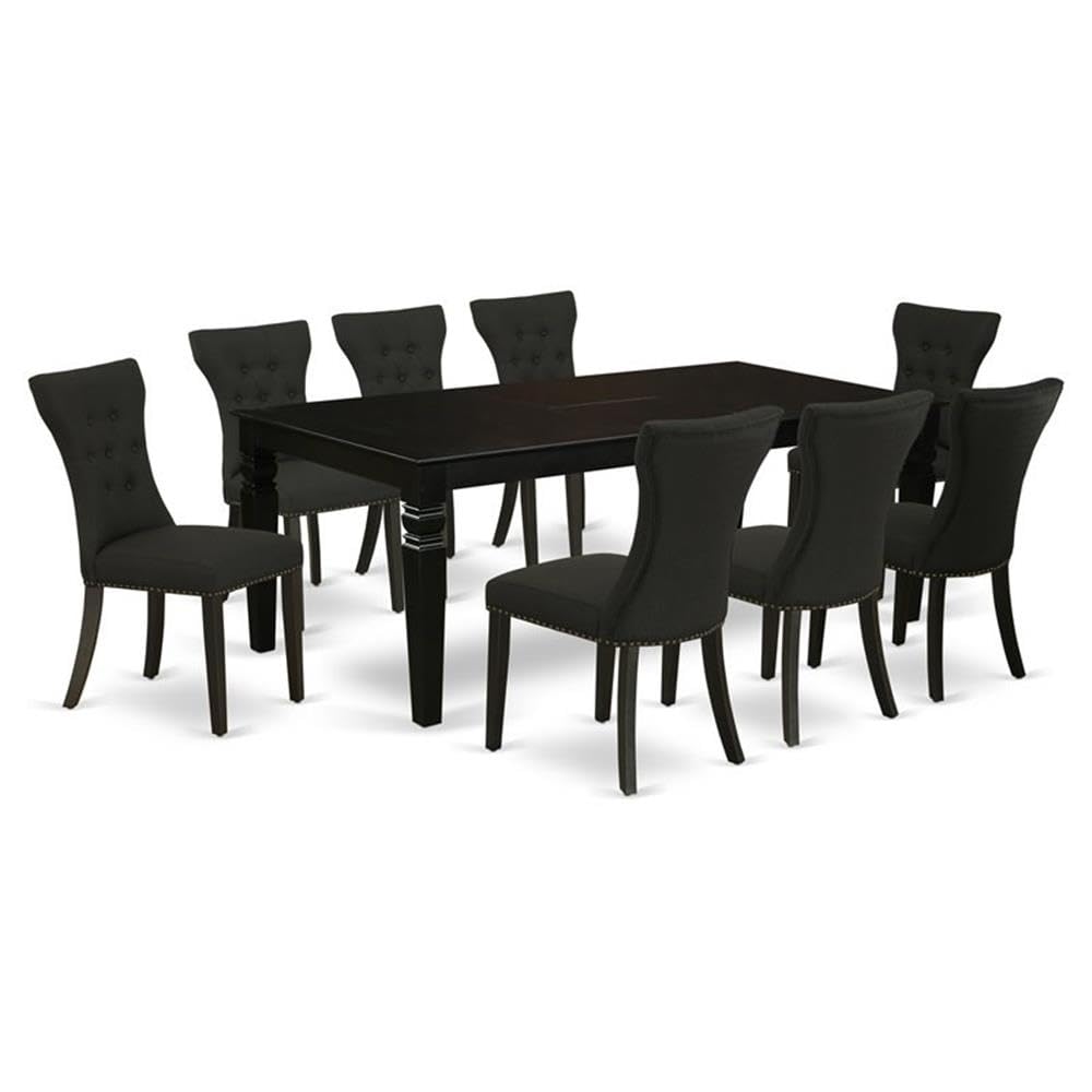 East West Furniture Lgga9-Blk-24 9 Piece Dining Table Set Includes A Rectangle Dining Room Table With Butterfly Leaf And 8 Black Linen Fabric Upholstered Chairs, 42X84 Inch, Black