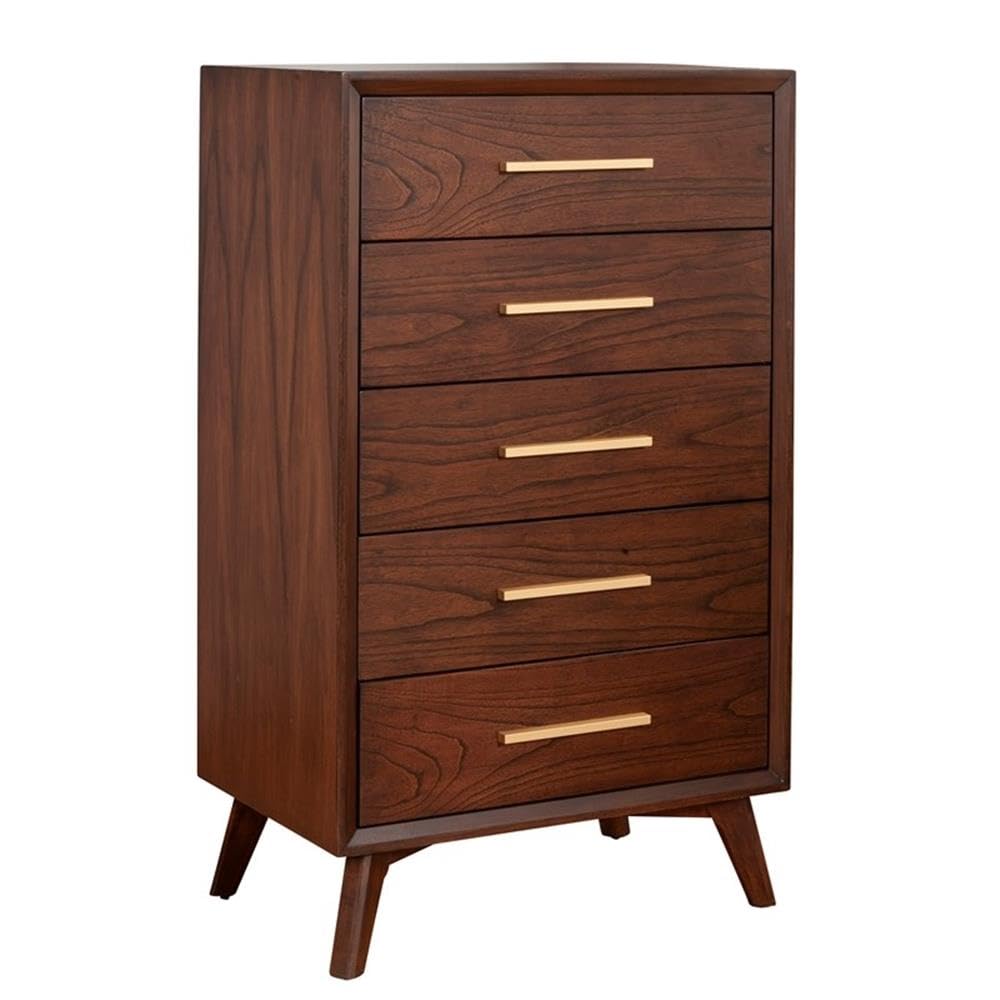 Alpine Furniture Gramercy 5 Drawer Solid Wood Mid Century Chest