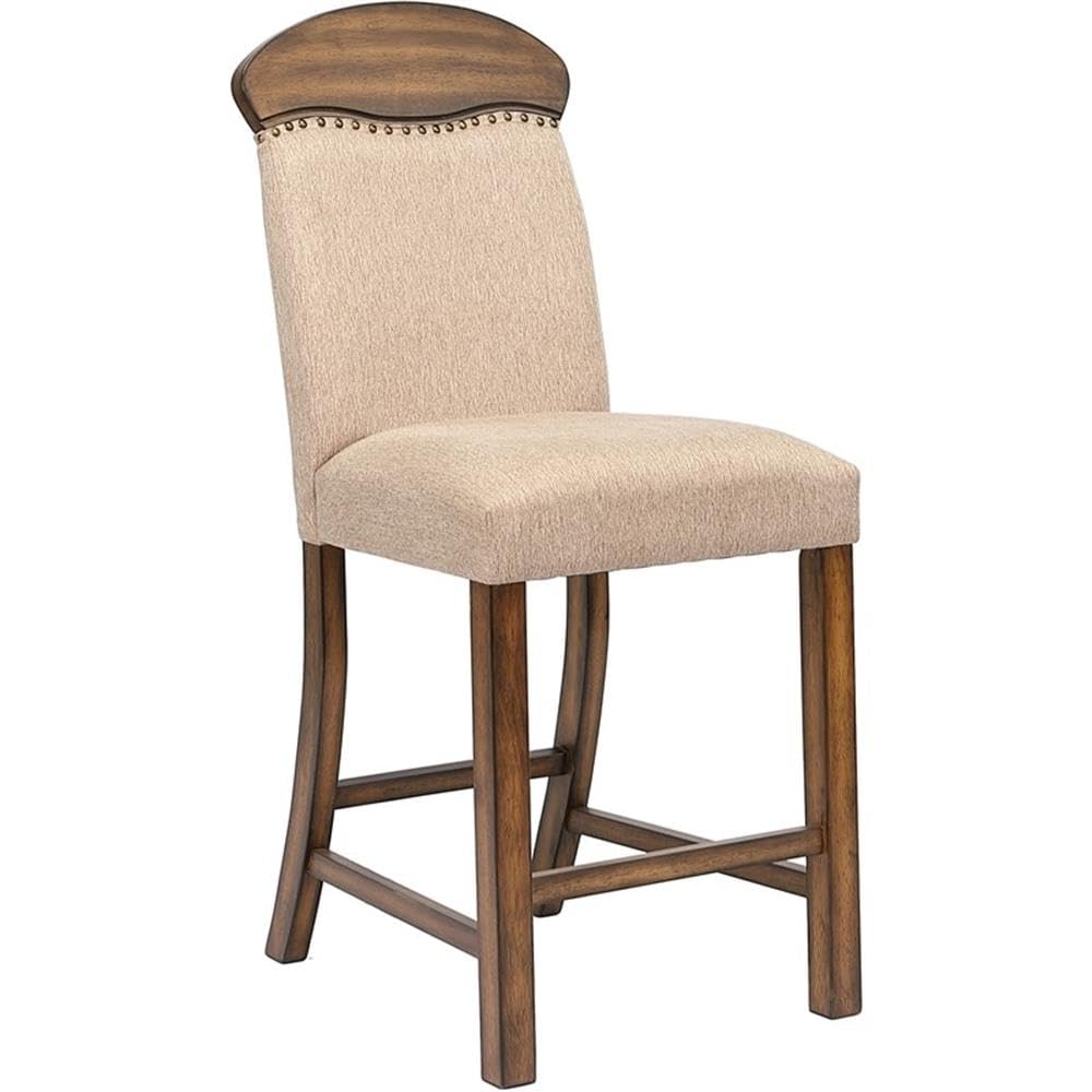 Acme Maurice Upholstered Wooden Counter Height Chair Set of 2 in Khaki and Oak