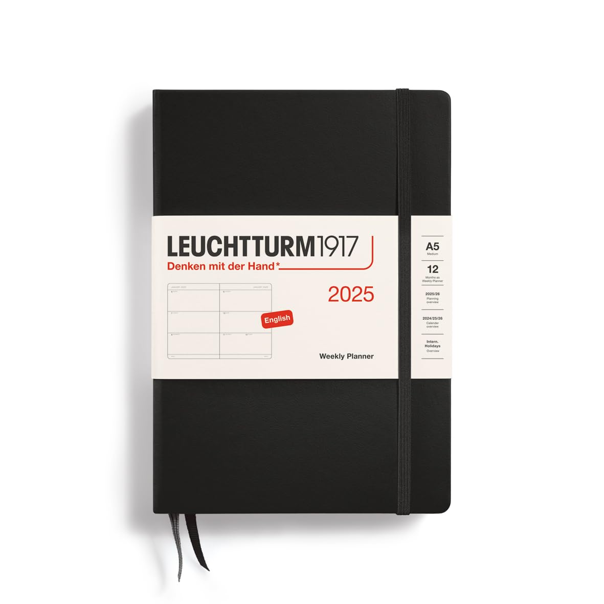 Leuchtturm1917 - Weekly Planner 2025, Hardcover, Medium (A5), Black (Jan 1 - Dec 31, 2025)
