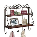 Craftcastle Big Beautiful Wooden Iron Wall Shelf Wall Bracket With 2 Shelves Foldable &.5 Hooks (50X38X14)Cm.