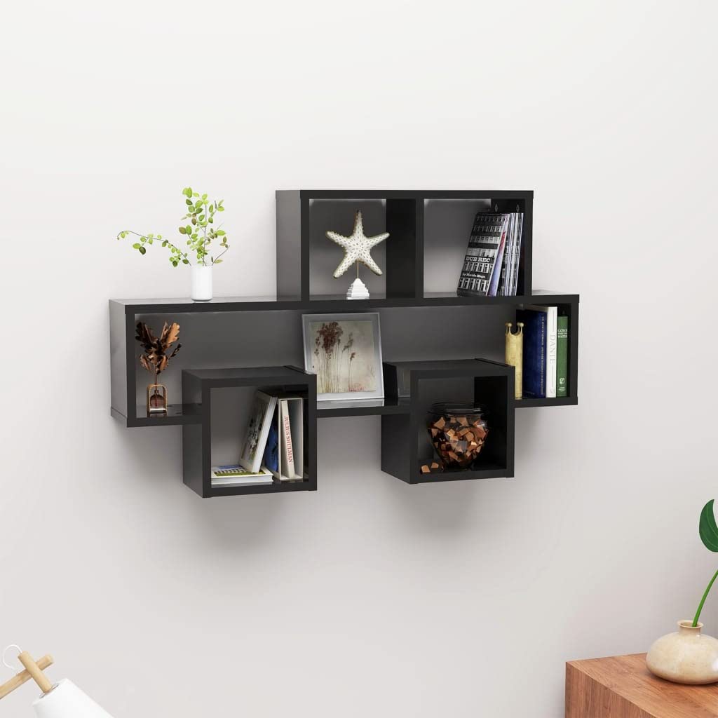 Car-Shaped Wall Shelf High Gloss Black 82x15x51 cm Engineered Wood