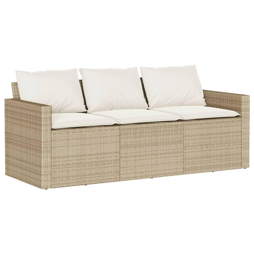 vidaXL 3 Seater Garden Sofa with Cushions PE Rattan Beige Outdoor Sofa 3 Seater Garden Sofa Four Person Garden Sofa