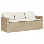 vidaXL 3 Seater Garden Sofa with Cushions PE Rattan Beige Outdoor Sofa 3 Seater Garden Sofa Four Person Garden Sofa