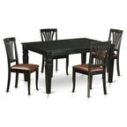East West Furniture WEAV5-BLK-LC 5 Piece Modern Dining Table Set Includes a Rectangle Wooden Table with Butterfly Leaf and 4 Faux Leather Dining Room Chairs, 42x60 Inch, Black