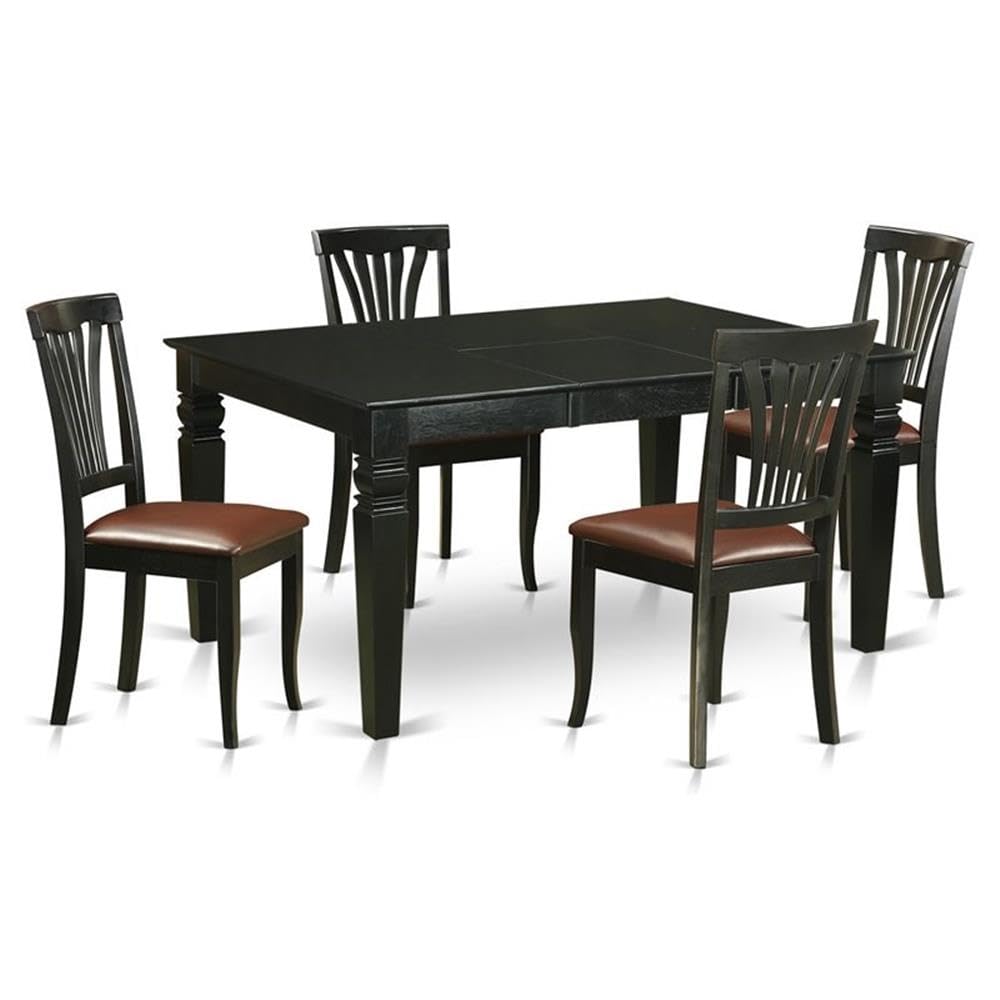 East West Furniture WEAV5-BLK-LC 5 Piece Modern Dining Table Set Includes a Rectangle Wooden Table with Butterfly Leaf and 4 Faux Leather Dining Room Chairs, 42x60 Inch, Black