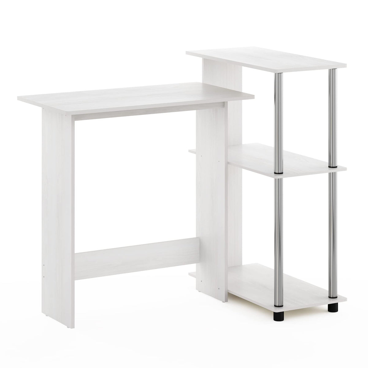 Furinno Abbott Corner Computer Desk with Bookshelf, White Oak/Chrome