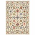 HomeRoots 509286 6 x 9 ft. Ivory Salmon Pink Gold Blues Gray Rust & Green Oriental Power Loom Stain Resistant Rectangle Area Rug with Fringe