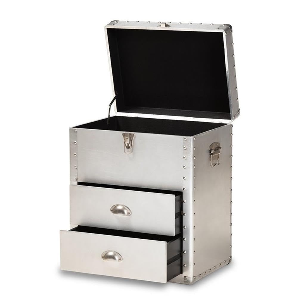 Baxton Studio Serge French Industrial Silver Metal 2-Drawer Accent Storage Chest