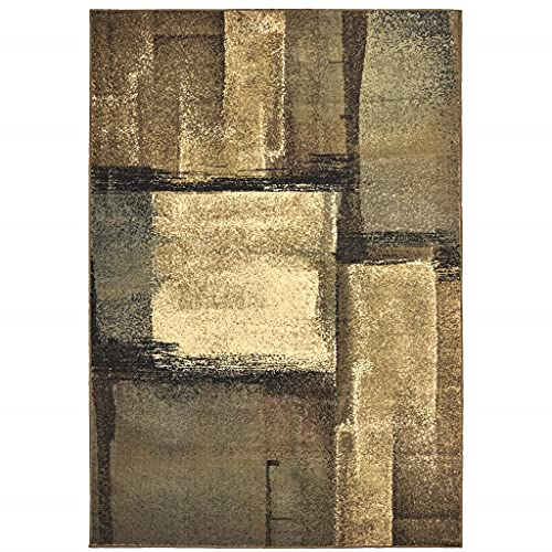 HomeRoots Polypropylene 5’x7’ Brown and Beige Distressed Blocks Area Rug