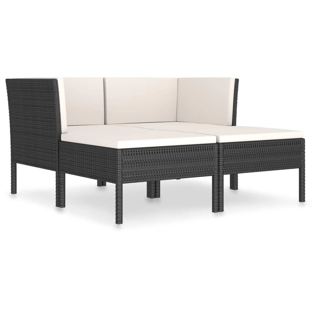 vidaXL Patio Lounge Set with Cushions 4 Piece Garden Outdoor Balcony Backyard Terrace Lounge Seating Home Furniture Set Poly Rattan Black