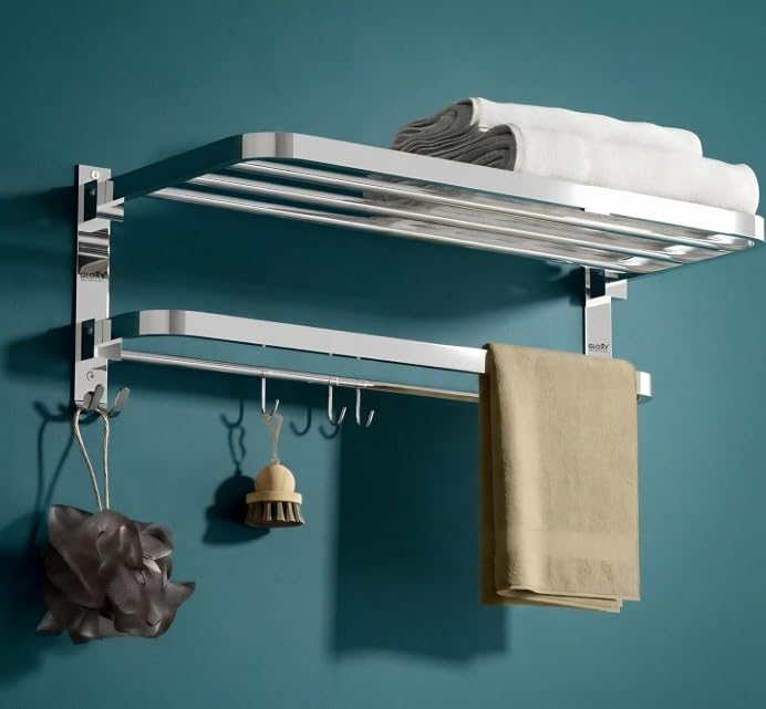 Stainless Steel WallMounted Towel Rack With Hooks, 57 Cm