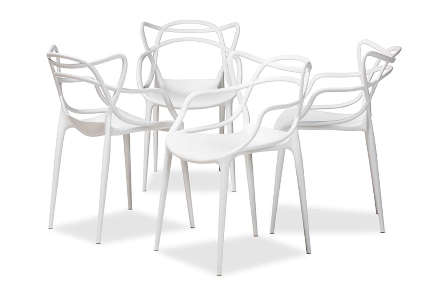 Baxton Studio Landry Modern and Contemporary White Finished Polypropylene Plastic 4-Piece Stackable Dining Chair Set