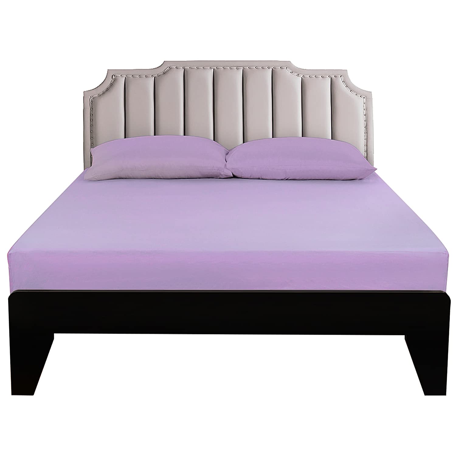 Lirex Fitted Sheet, Full Size 100% Cotton 300 Thread Count Soft Breathable Fitted Sheet, Light Purple
