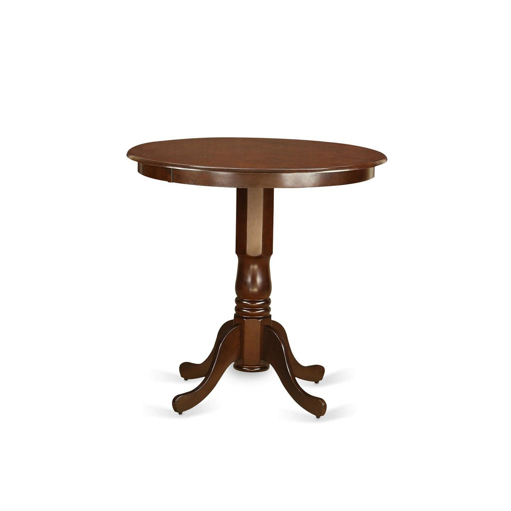 East West Furniture Jackson Counter Height Dining Round Dinner Table Top with Pedestal Base, 36x36 Inch, Mahogany
