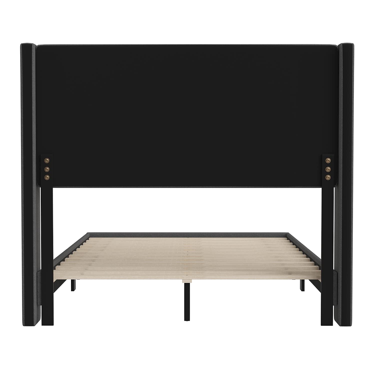 Flash Furniture Hollis Upholstered Platform Bed - Charcoal Faux Linen Wingback Headboard - Full - Mattress Foundation with Slatted Supports - No Box Spring Needed