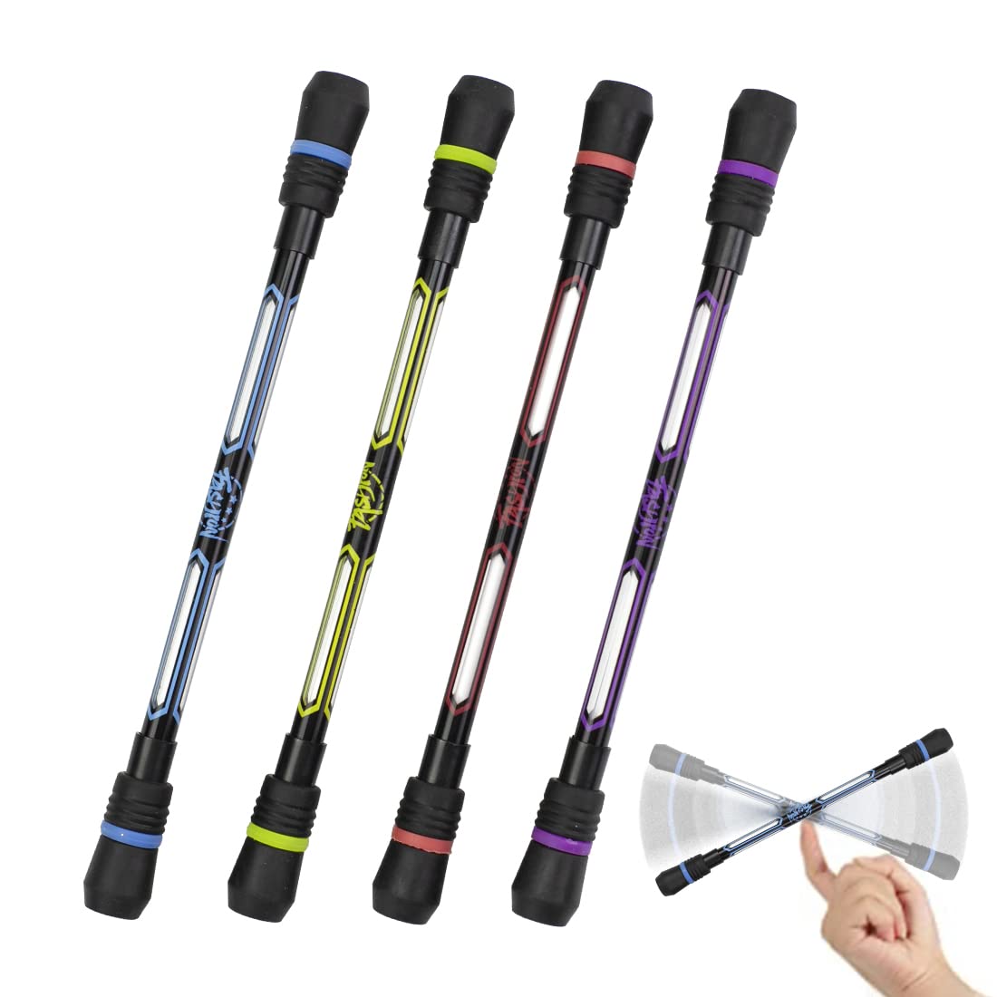 Xiannv 4 Pcs Spinning Cool Pens Stationery Set For Girls Boys Kids Teens Student Gift, Black Ink, (0.5 Mm)