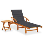 vidaXL Acacia Wood Outdoor Sun Lounger with Table and Cushion- Anthracite Patio Garden Adjustable Relaxation Chair with Movable Side Table
