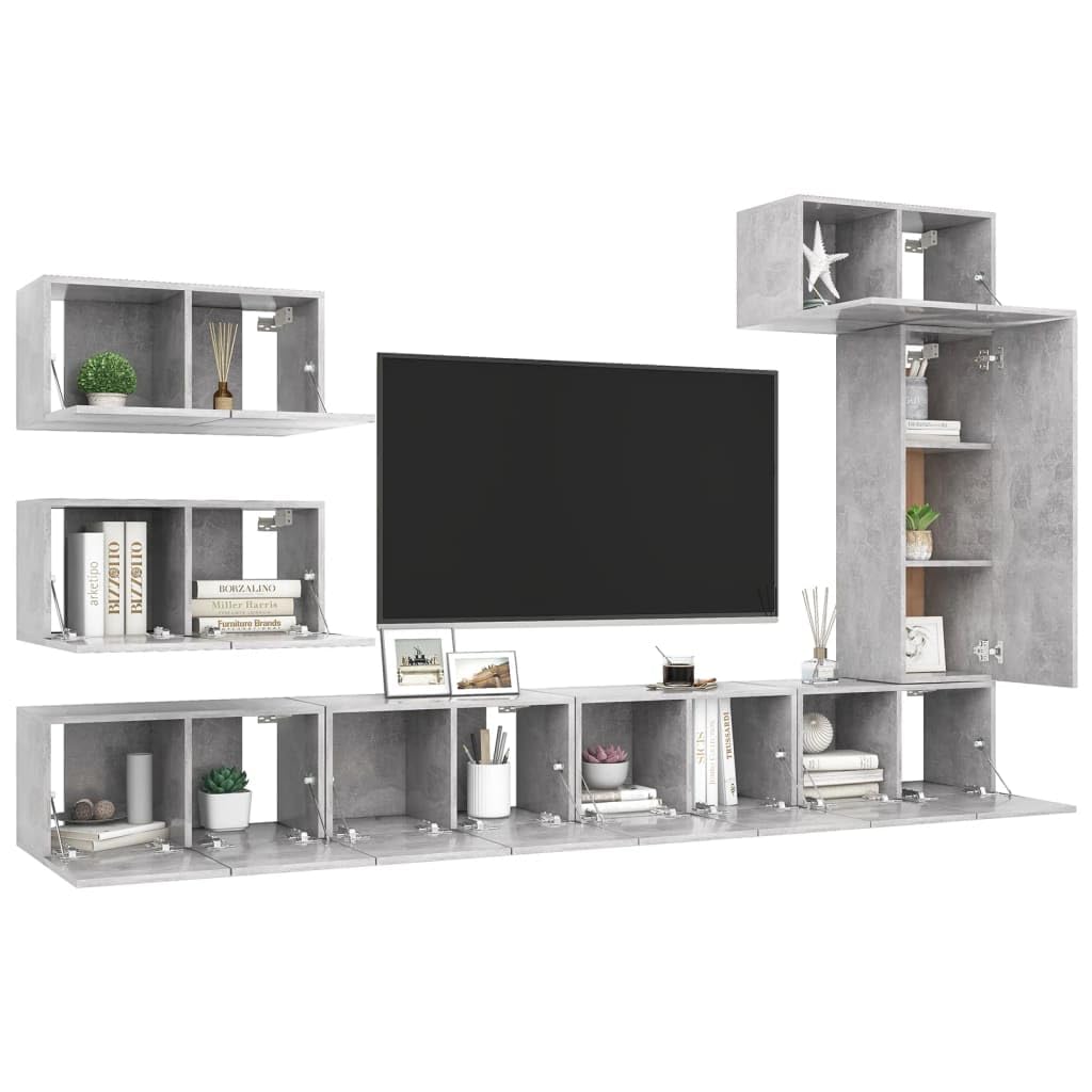 vidaXL TV Cabinet Set 8 Piece Home Living Room Furniture TV Stand HiFi Stereo Cabinet Media Unit Entertainment Center Concrete Gray Engineered Wood