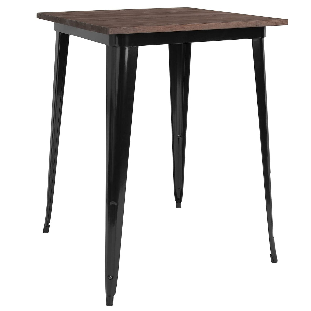 Flash Furniture Nolan 31.5&quot; Square Black Metal Indoor Bar Height Table With Walnut Rustic Wood Top