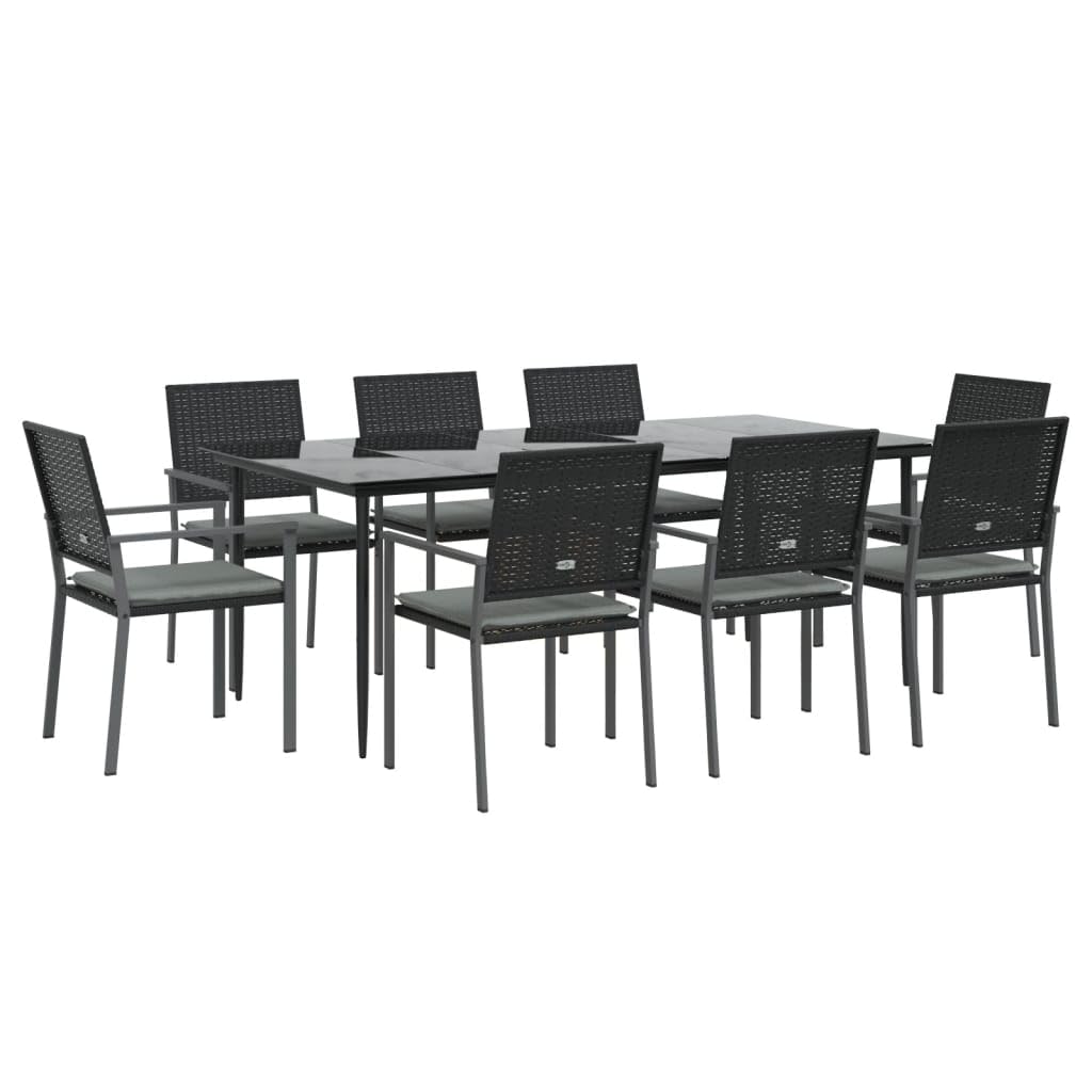 vidaXL 9-Piece Patio Dining Set - Weather-Resistant PE Rattan and Steel Frame - Outdoor Garden Furniture with Tempered Glass Tabletop and Comfortable Cushions