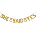 Sparkling 'She Said Yes' Wedding Letter Banner - 6' Letters With 12' Ribbon | Stunning Gold & Pink Glittered Paper | Perfect