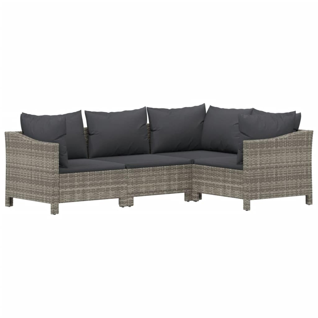 vidaXL 5-Piece Outdoor Patio Lounge Set with Cushions in Gray, Weather-Resistant Poly Rattan Material, Modular Design, Comfortable Padded Seats & Back