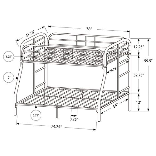 Monarch Specialties Ladder Bunk Bed, Metal Frame, Black, Twin Over Full Size