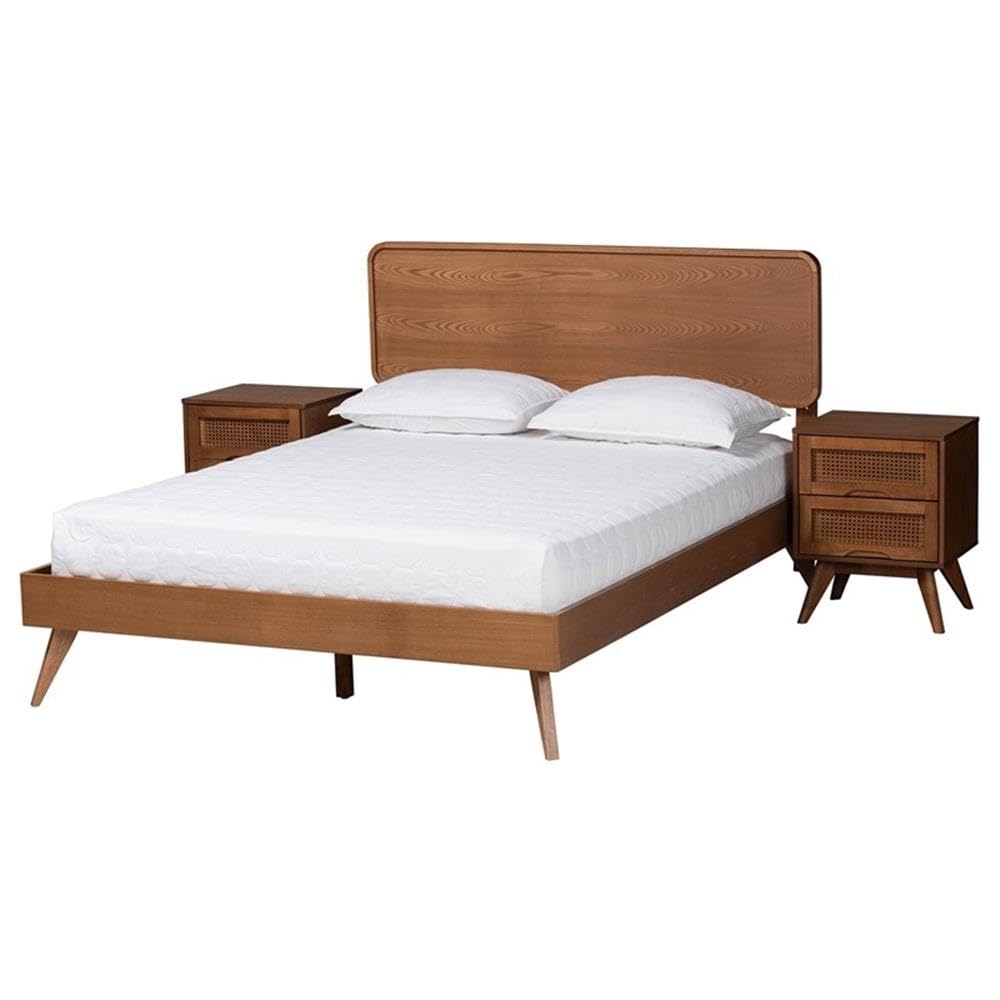 Baxton Studio Demeter Mid-Century Modern Walnut Brown Finished Wood Full Size 3-Piece Bedroom Set