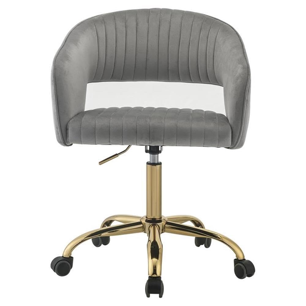 Acme Hopi Tufted Velvet Upholstered Swivel Office Chair in Gray and Gold