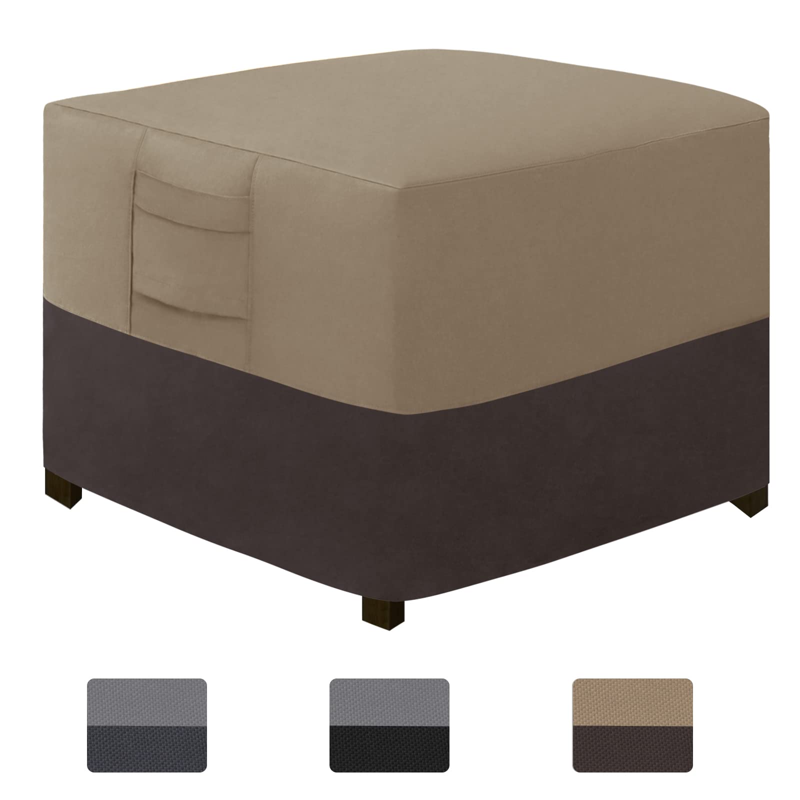 Easy-Going Outdoor Ottoman Cover, Waterproof Patio Ottoman Cover, Heavy Duty Outdoor Furniture Cover With Padded Handles (1 Pack-25'X25'X17', Camel/ Dark Brown)