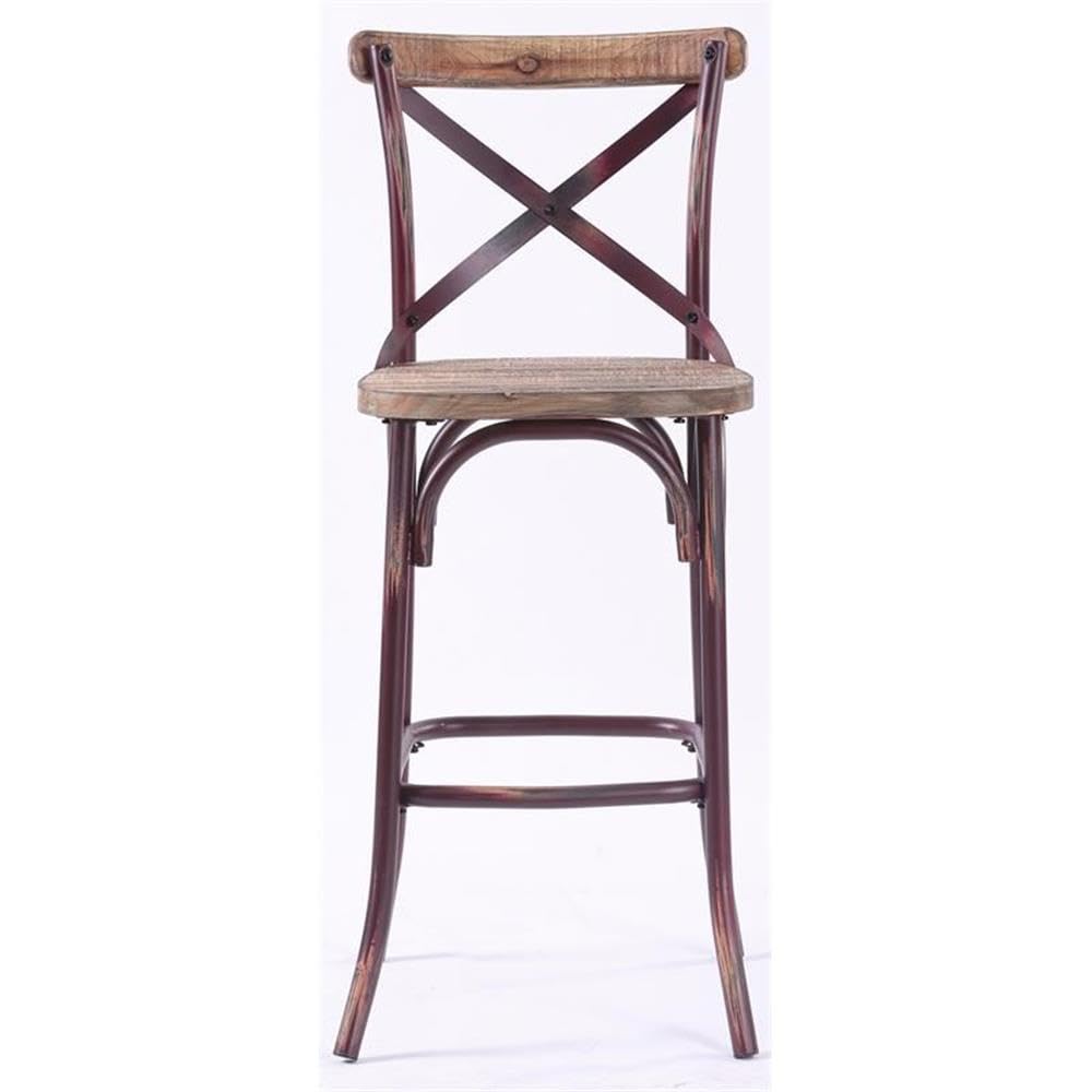 Acme Zaire Armless Bar Stool with Wooden Seat in Antique Red and Antique Oak