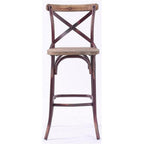 Acme Zaire Armless Bar Stool with Wooden Seat in Antique Red and Antique Oak