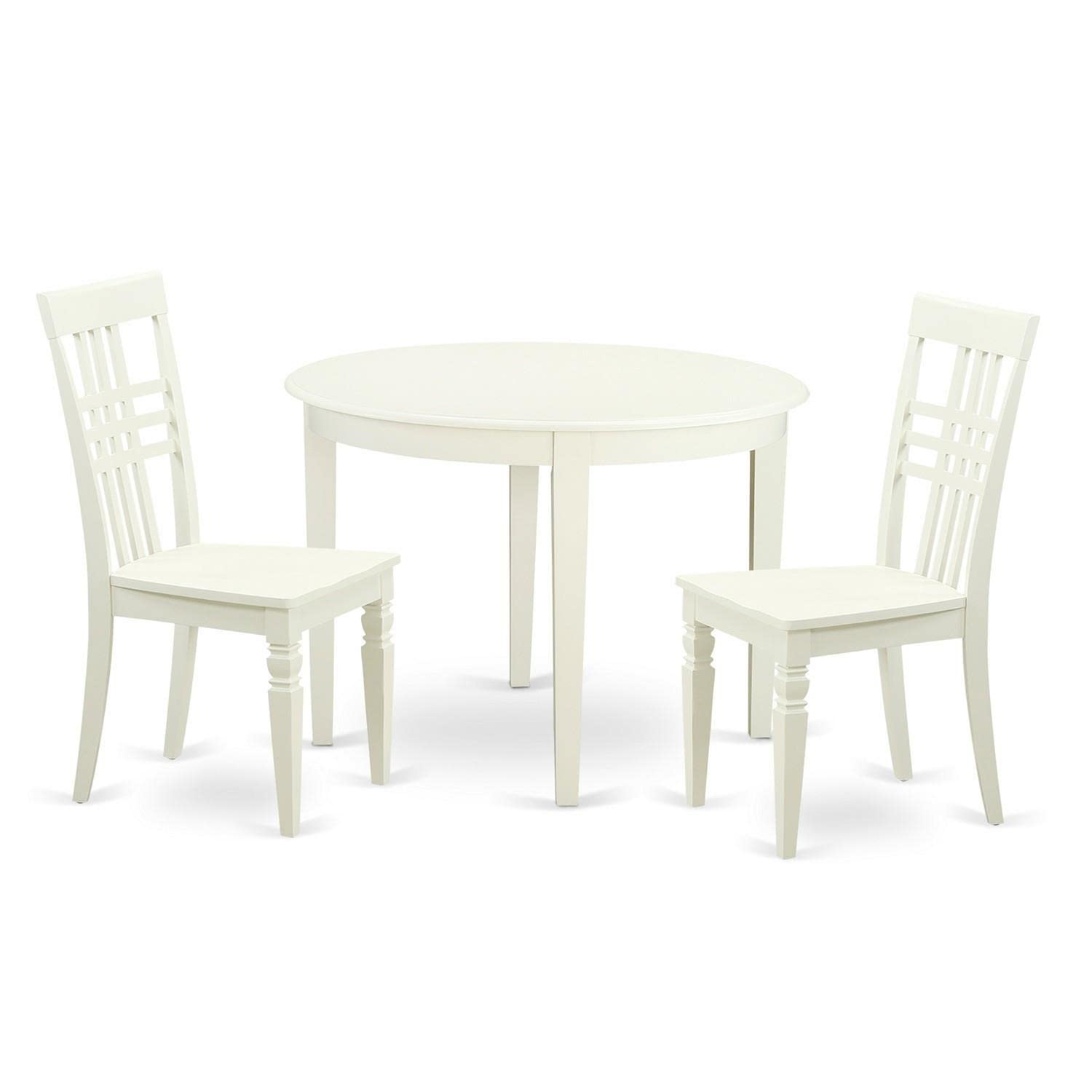 East West Furniture BOLG3-LWH-W 3 Piece Dining Set Contains a Round Kitchen Table and 2 Dining Chairs, 42x42 Inch, Linen White