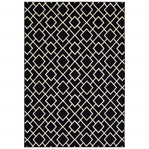 HomeRoots Polypropylene 7' x 10' Black Ivory Machine Woven Geometric Diamonds Indoor Area Rug