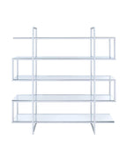 Coaster Furniture Modern Contemporary 5 Shelf Zig Zag Bookcase Etagere Metal Bookshelf Clear Tempered Glass Shelves Chrome 801304