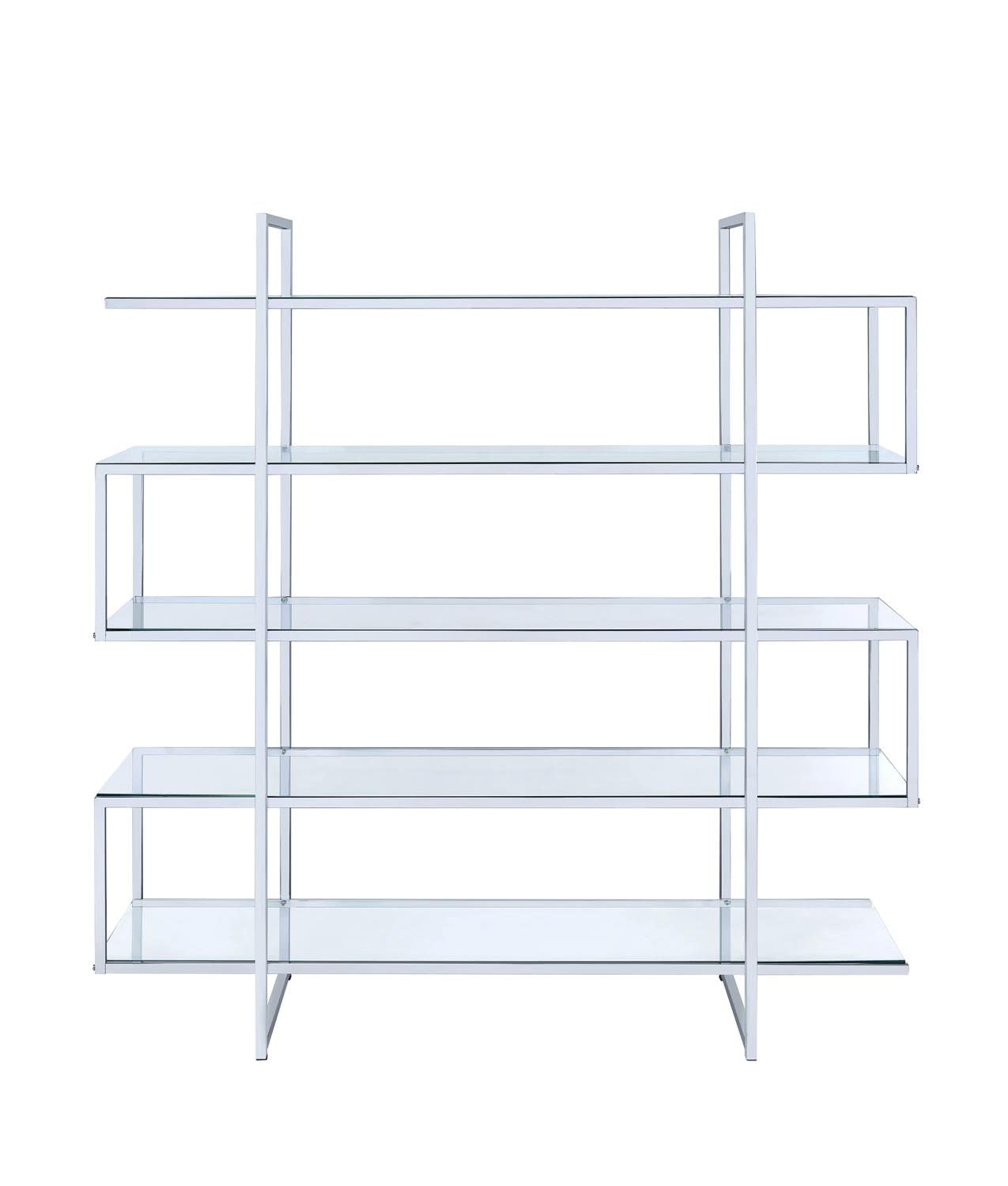 Coaster Furniture Modern Contemporary 5 Shelf Zig Zag Bookcase Etagere Metal Bookshelf Clear Tempered Glass Shelves Chrome 801304