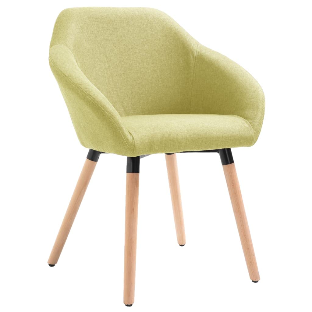 vidaXL Set of 6 Dining Chairs in Green - Modern Scandinavian Style with Fabric Upholstery, Padded Seat, Armrests, and Solid Wood Legs