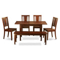 East West Furniture Norfolk 6 Piece Set Contains a Rectangle Dining Room Table with Butterfly Leaf and 4 Kitchen Chairs with a Bench, 32x54 Inch, Mahogany