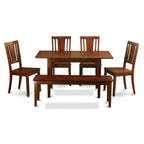 East West Furniture Norfolk 6 Piece Set Contains a Rectangle Dining Room Table with Butterfly Leaf and 4 Kitchen Chairs with a Bench, 32x54 Inch, Mahogany