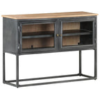 vidaXL Solid Acacia Wood Sideboard - Gray Industrial Style Vitrine Cabinet with Glass Doors and Steel Legs, 39.4"x11.8"x27.6"