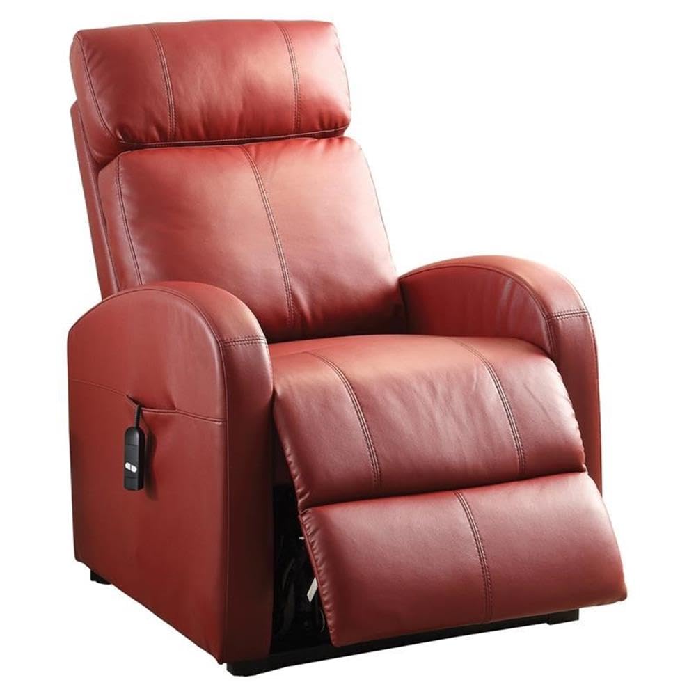 Acme Ricardo Tufted Faux Leather Upholstered Recliner With Power Lift In Red