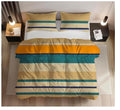 Striped Comforter Set For Double Bed, Teal, Orange And Beige Multicolour Design