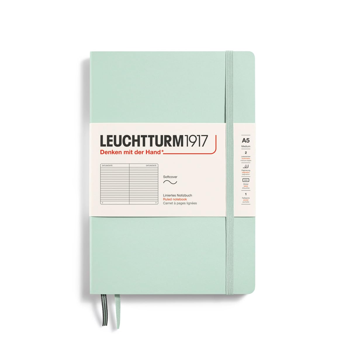 Leuchtturm1917 - Natural Colors - Softcover Notebook - 251 Numbered Pages (Ruled Paper, Mint Green)